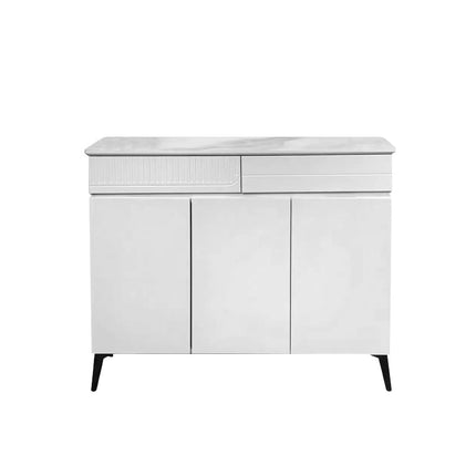 White Three-Door Shoe Cabinet with Marble Countertop