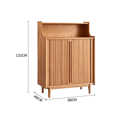 Light Walnut-Colored Ash Wood Roll-Up Shoe Cabinet