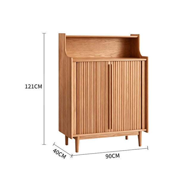Light Walnut-Colored Ash Wood Roll-Up Shoe Cabinet