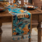 egg flower table runner with flat edges and tassels