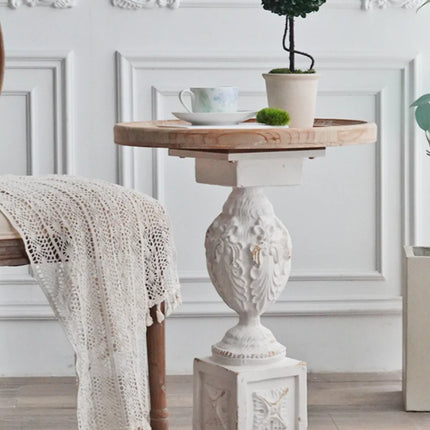 French Vintage White Round Side Table | European Style