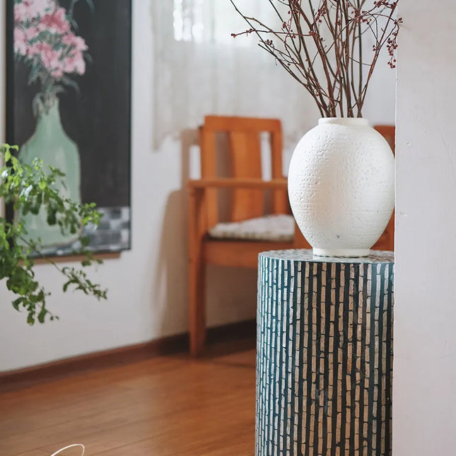 Handmade Shell Round Side Table | Modern Living Room