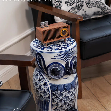 Owl Ceramic Stool | Artistic Blue and White Porcelain