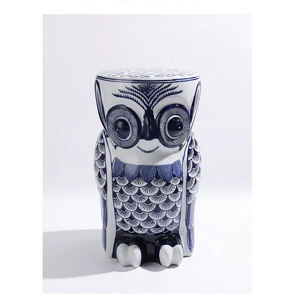 Owl Ceramic Stool | Artistic Blue and White Porcelain