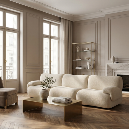 Bamboo-Jacquard Plush Two-Armed Three-Seater Compression Sofa