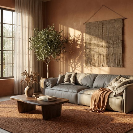 Light Beige Suede Fabric Elephant Ear Sofa