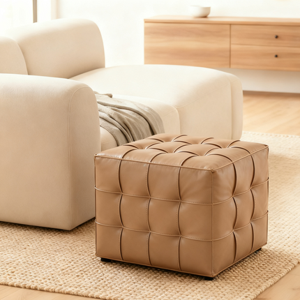 Cubo Leather Ottoman  Handcrafted | Premium Bovine Leather | Solid Pine Frame | High-Density Foam
