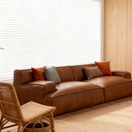 Genuine Leather 4-Seater Straight Sofa with Double Arms – Modern Luxury Design