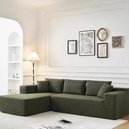 Green Corduroy “Tofu Block” Corner Sectional Sofa – Modern Modular Lounge Sofa