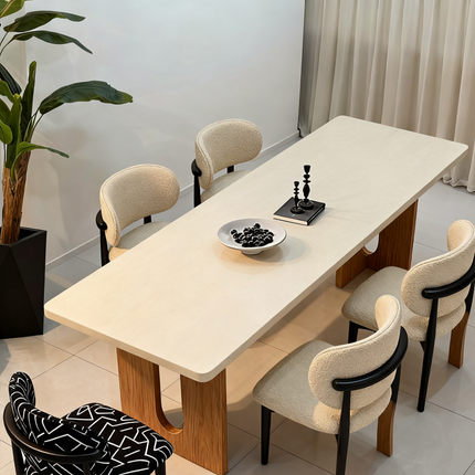 Pre Sale TitanStone™ Rectangular Travertine Dining Table with Solid Wood Legs