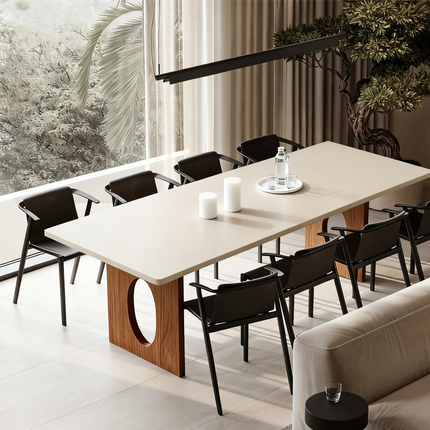 Pre Sale TitanStone™ Rectangular Travertine Dining Table with Solid Wood Legs