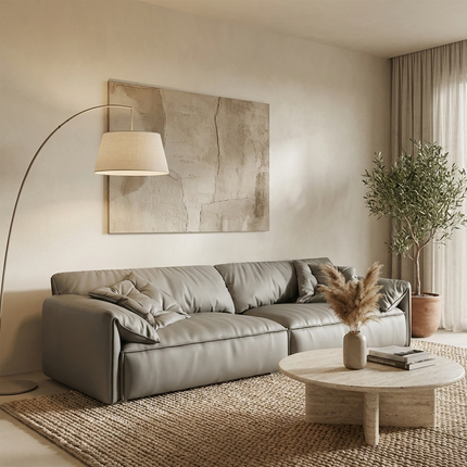 Light Beige Suede Fabric Elephant Ear Sofa