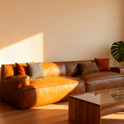 Genuine Leather 4-Seater Straight Sofa with Double Arms – Modern Luxury Design