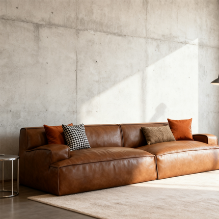 Genuine Leather 4-Seater Straight Sofa with Double Arms – Modern Luxury Design