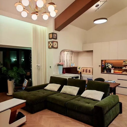 Green Corduroy “Tofu Block” Corner Sectional Sofa – Modern Modular Lounge Sofa