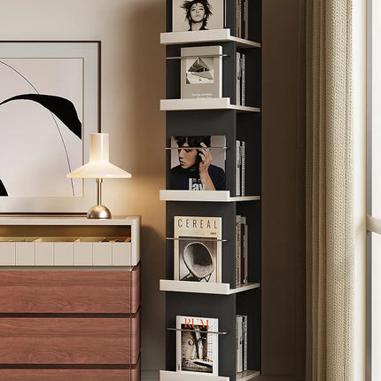 Rotating Wooden Bookshelf Mirror | Cream Style