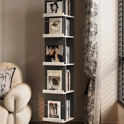 Rotating Wooden Bookshelf Mirror | Cream Style