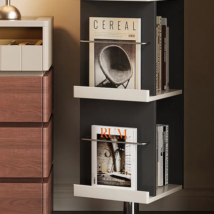 Rotating Wooden Bookshelf Mirror | Cream Style