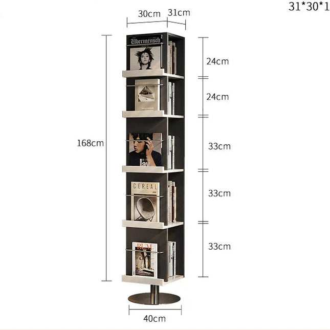 Rotating Wooden Bookshelf Mirror | Cream Style