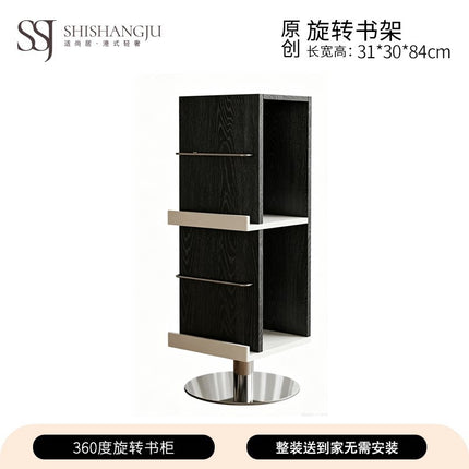 Rotating Wooden Bookshelf Mirror | Cream Style