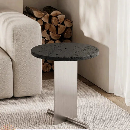 Round Travertine Side Table | Bauhaus Style