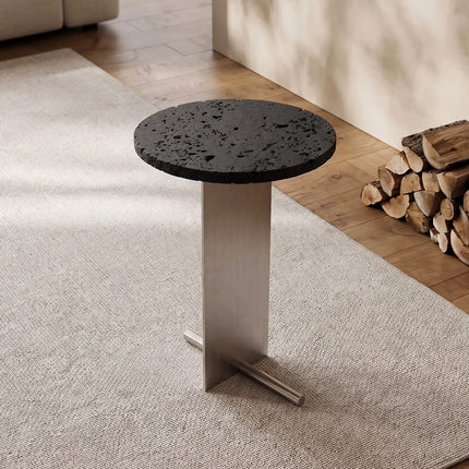 Round Travertine Side Table | Bauhaus Style