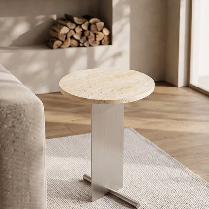 Round Travertine Side Table | Bauhaus Style