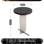 Natural Black Travertine Side Table (Brushed Stainless Steel)