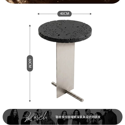 Round Travertine Side Table | Bauhaus Style