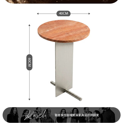 Round Travertine Side Table | Bauhaus Style