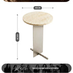Natural Yellow Travertine Side Table (Brushed Stainless Steel)