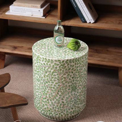 Shell Inlay Accent Stool Side Table | Modern Luxury