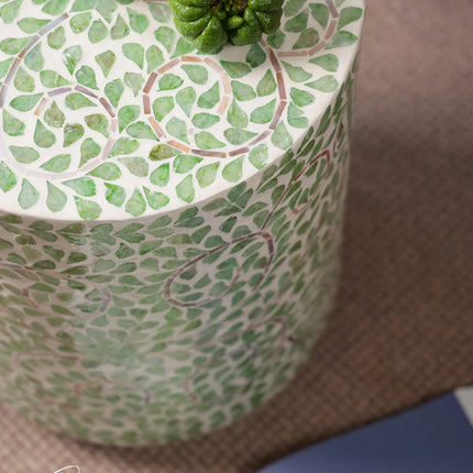 Shell Inlay Accent Stool Side Table | Modern Luxury