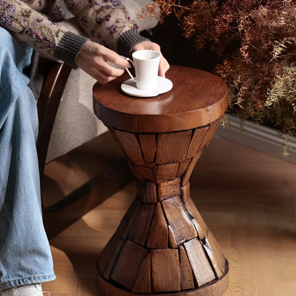 Solid Wood Round Side Table | Wabi-Sabi Style