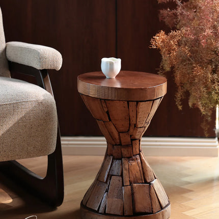 Solid Wood Round Side Table | Wabi-Sabi Style