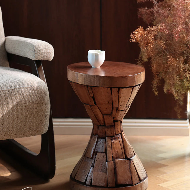 Solid Wood Round Side Table | Wabi-Sabi Style