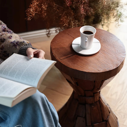 Solid Wood Round Side Table | Wabi-Sabi Style