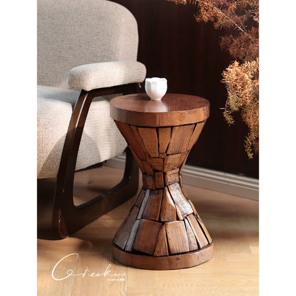 Solid Wood Round Side Table | Wabi-Sabi Style