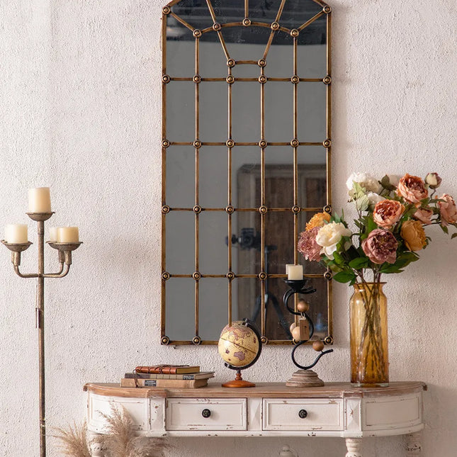 Vintage Industrial Iron Wall Mirror | Retro Wall Decor